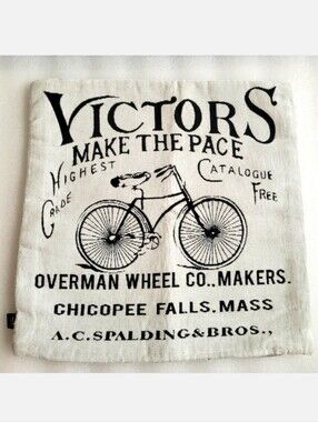 Antique Style Victors Bicycle Print Woven Pillow Cover Cottagecore Shabby Chic
